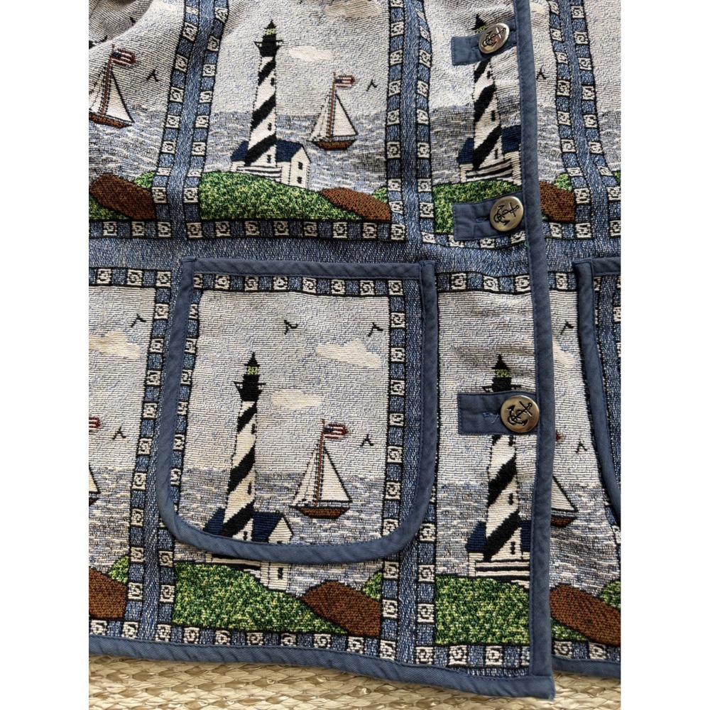 Blair Lighthouse Tapestry Jacket Womens 3XL Nautical Sailboat Woven Chore Coat - Picture 3 of 11
